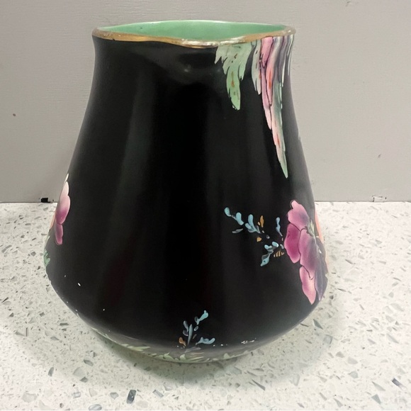 Vintage FALCON WARE "The Dell" Floral Art Deco Pitcher Black Green Hand Painted - Picture 7 of 16